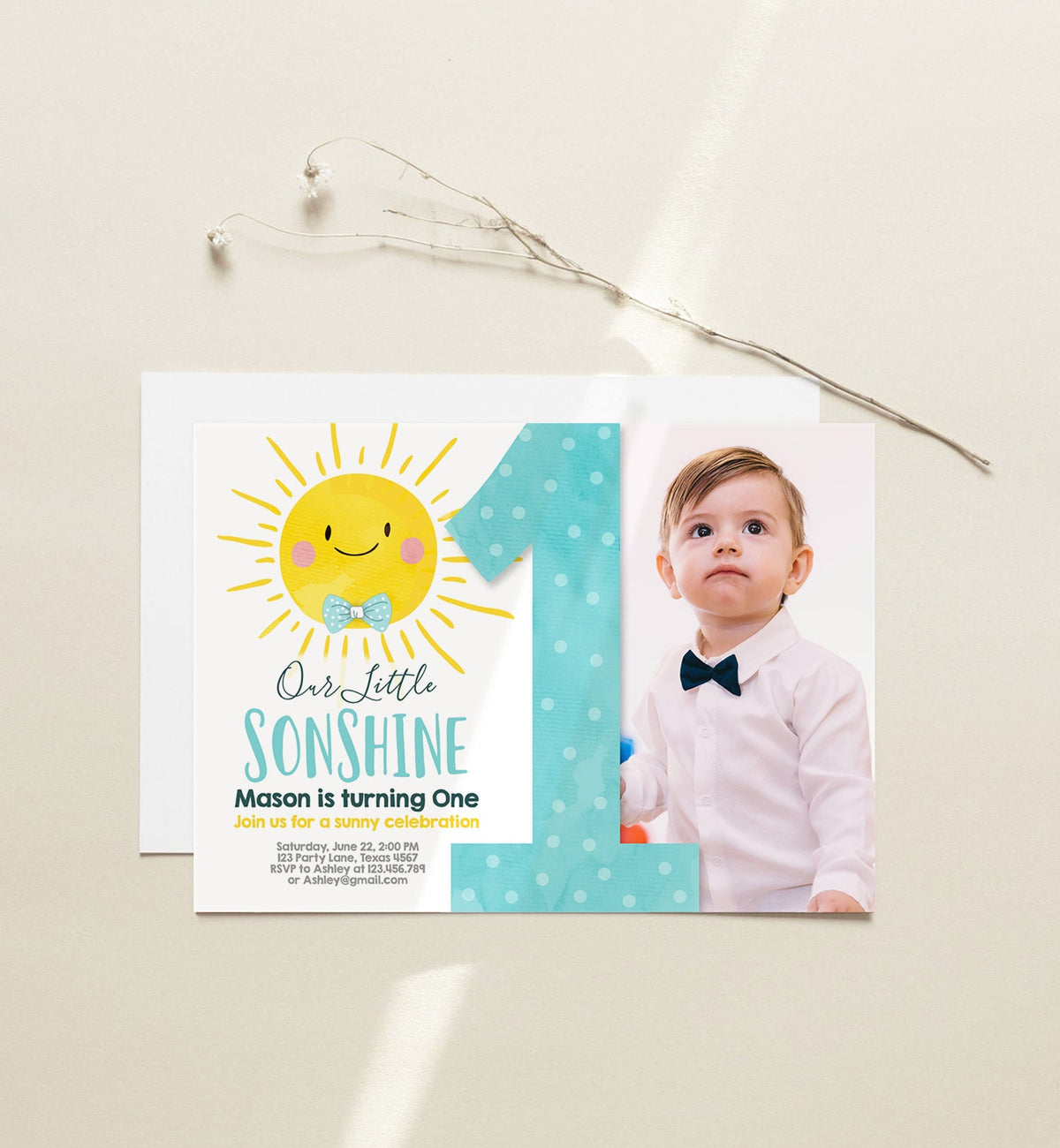 Editable Our Little Sonshine Birthday Invitation Summer Sunshine Party Blue Boy Summer First Birthday Download Evite Template Printable 0141