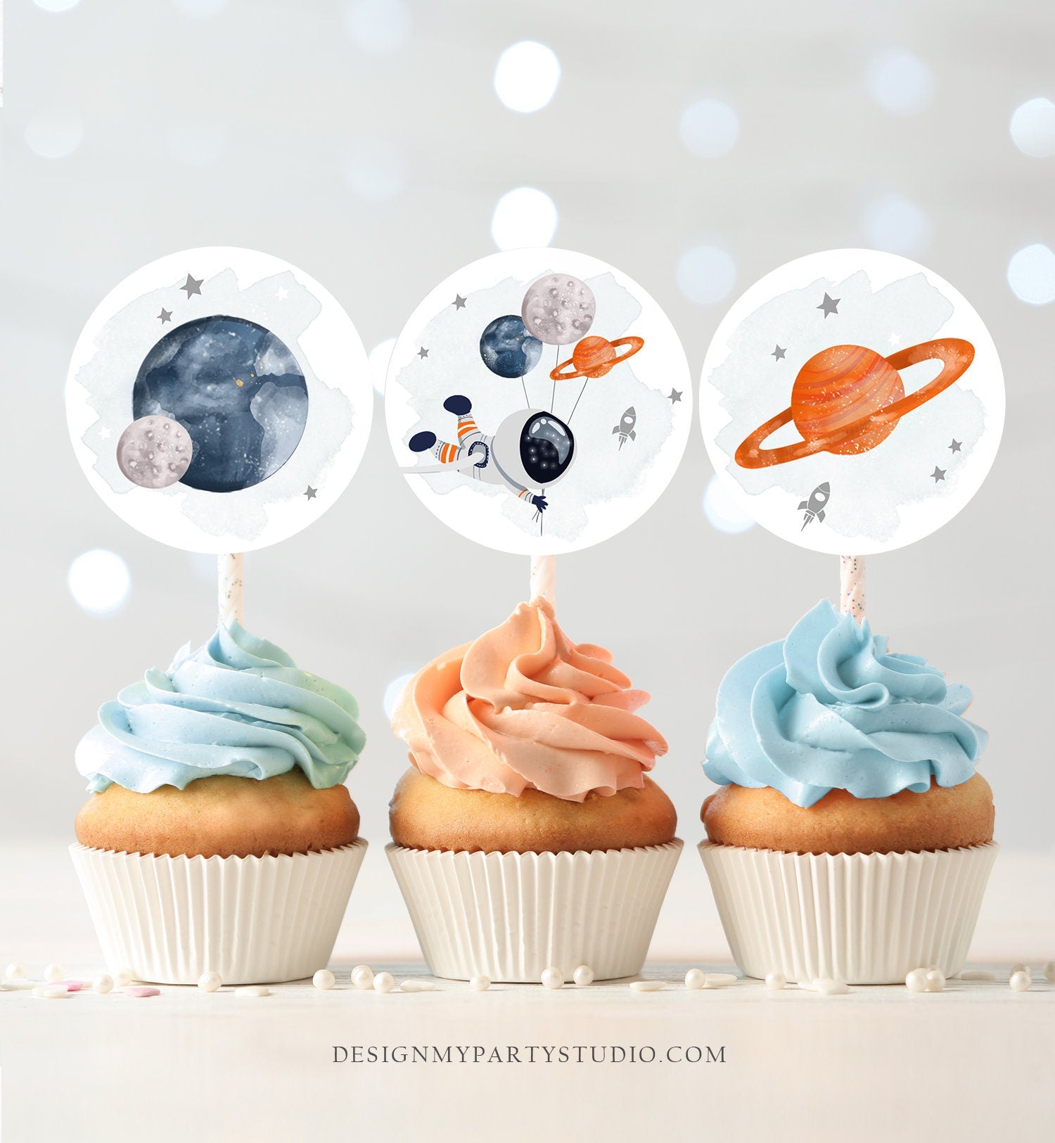 Outer Space Birthday Cupcake Toppers First Trip Around the Sun Favor Tags Space Birthday Planets Galaxy Download Digital PRINTABLE 0366