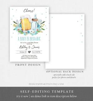 Editable A Baby is Brewing Invitation Bottle and Beers Baby Shower Boy Cheers Coed Couples Shower Download Printable Template Corjl 0190