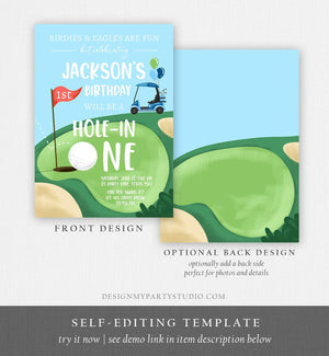 Hole in One Birthday Invitation Golf First Birthday Par-tee Golf Birthday Invite Boy Golfing Download Printable Template Digital Corjl 0405