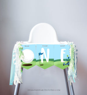 Golf High Chair Banner Hole in One 1st First Birthday Boy High Chair ONE Banner Party Decor Par-tee Golfing Download PRINTABLE Digital 0405