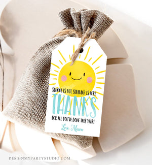 Editable Teacher Appreciation Gift Tags Sunshine Thank You Tag Schools Out Summer End of Year Tag Boy Corjl Template Printable 0141 0464