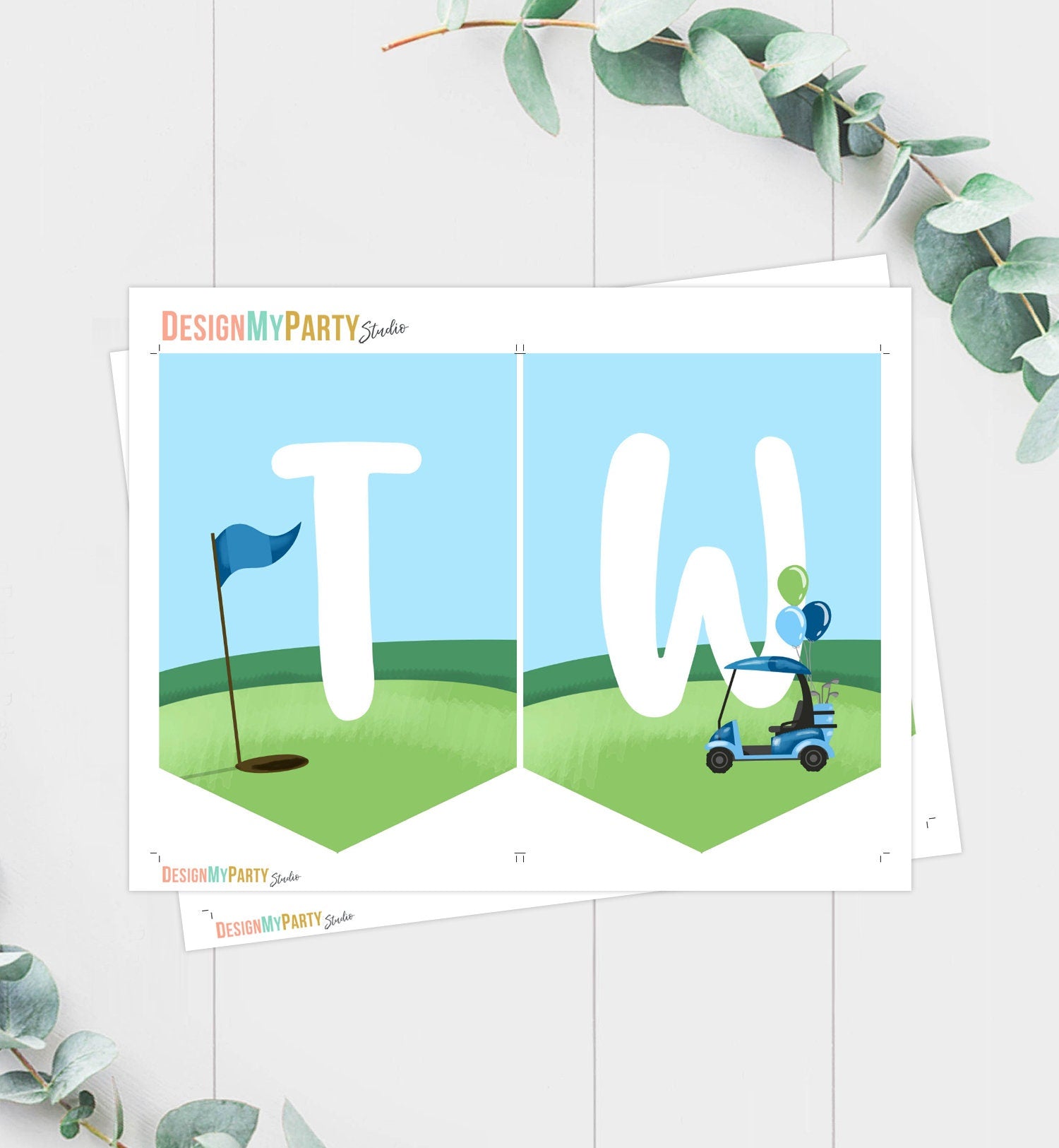 Golf High Chair Banner Hole in One 2nd First Birthday Boy High Chair TWO Banner Party Decor Par-tee Golfing Download PRINTABLE Digital 0405