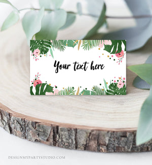 Editable Safari Food Labels Tropical Place Cards Summer Party Place Card Tent Escort Birthday Shower Girl Pink Floral Corjl Template 0332