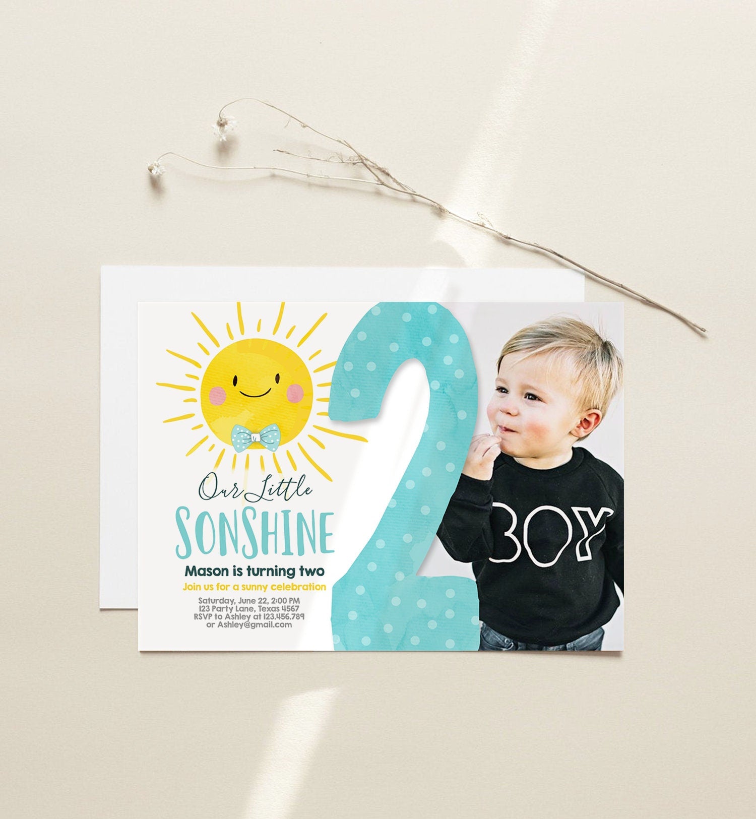Editable Our Little Sonshine Birthday Invitation You Are My Sunshine Blue Boy Summer 2nd Birthday Two Download Printable Corjl Template 0141