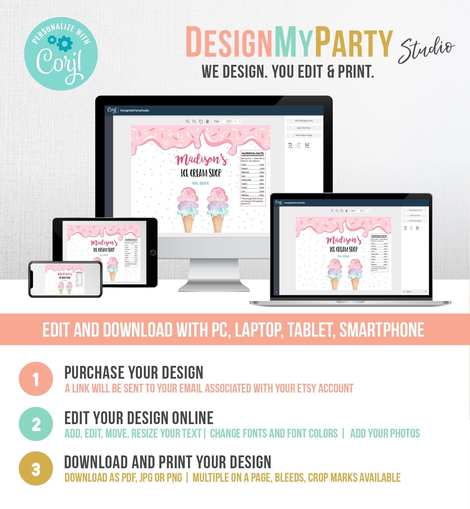 Editable Ice Cream Chip Bag Ice Cream Birthday Party Decor Girl Birthday Ice Cream Truck Scoop Snack Favors Digital Template Printable 0243