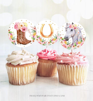 Horse Cupcake Toppers Favor Tags Girl Saffle Up Pony Birthday Party Decoration Cowgirl Floral Horse Pink Download Digital PRINTABLE 0408