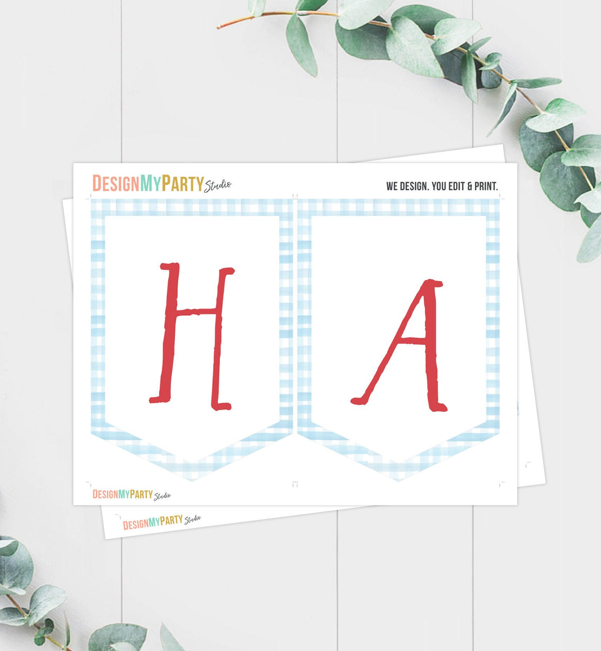 Happy Birthday Banner Farm Birthday Banner Farm Animals Boy Barnyard Birthday Decorations Blue Gingham Digital Download Printable 0155