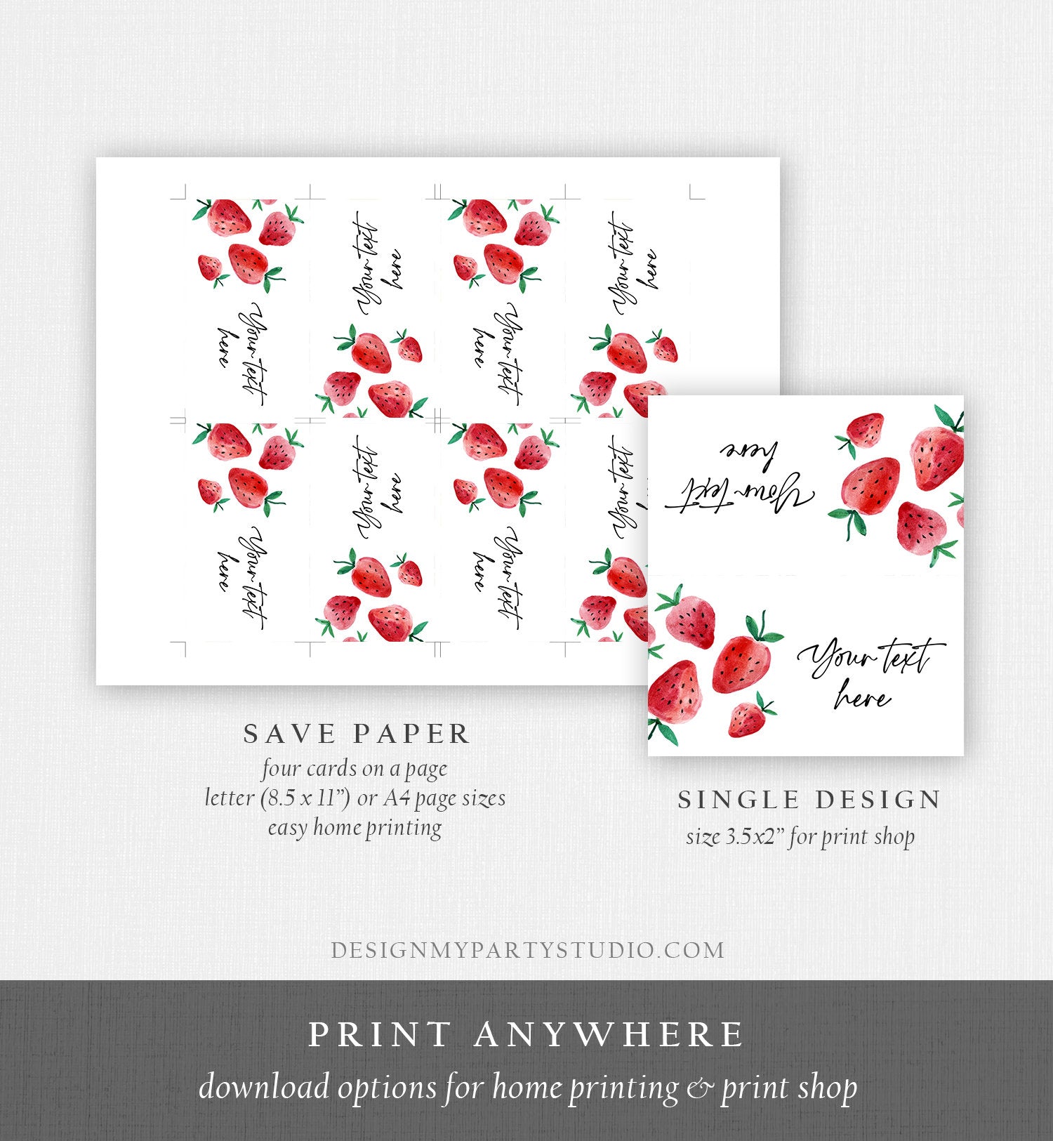 Editable Strawberry Food Label Strawberry Birthday Party Place Card Tent Farmers Market Fruit Berry Sweet Digital Template Printable 0399