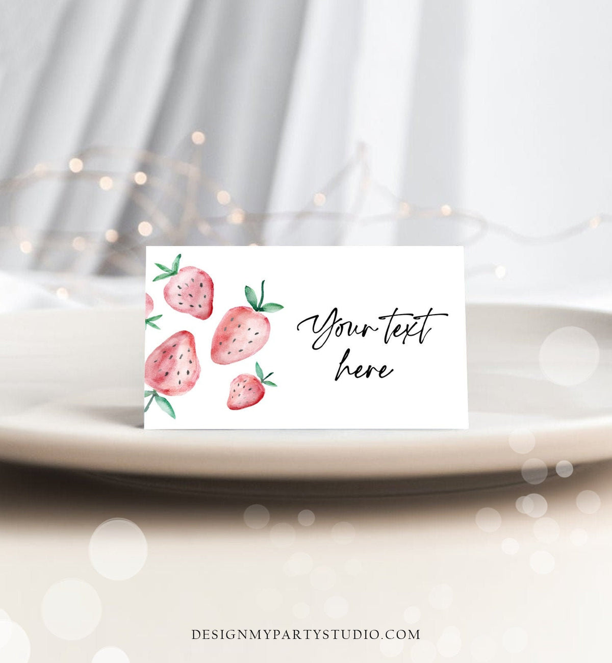 Editable Strawberry Food Labels Strawberry Birthday Party Place Card Food Tent Farmers Market Fruit Berry Sweet Girl Template Printable 0399