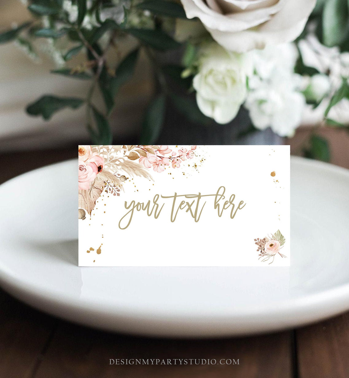 Editable Pampas Grass Food Labels Boho Baby Shower Birthday Party Place Card Food Tents Bohemian Desert Digital Template Printable 0395