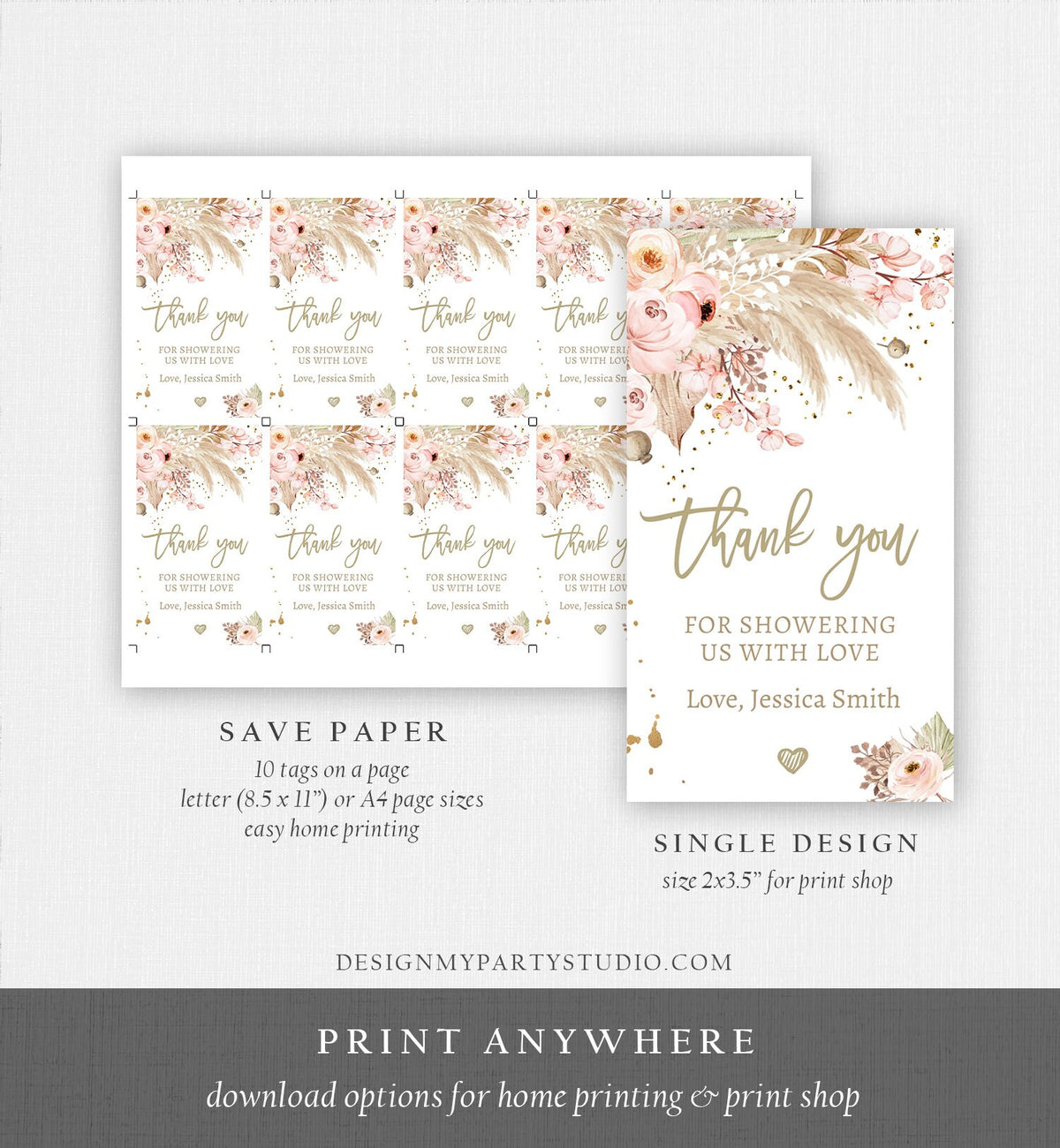 Editable Pampas Grass Favor Tag Baby Shower Thank You Tags Boho Tropical Desert Gift Tag Instant Download Printable Corjl Template 0395