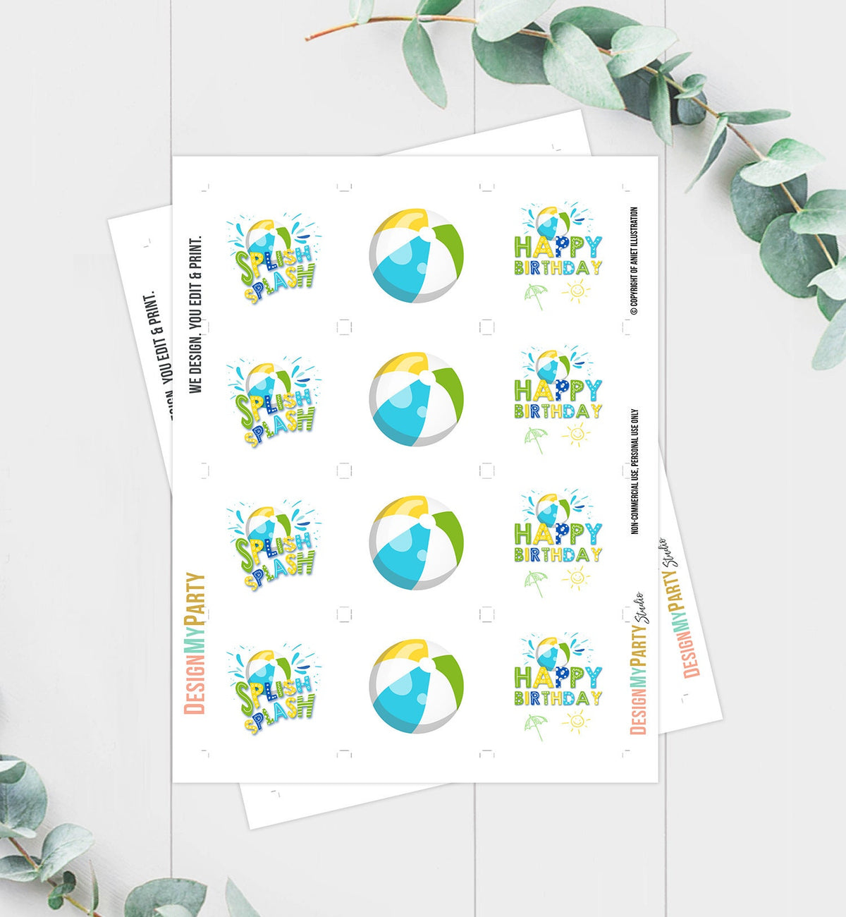 Pool Party Cupcake Toppers Favor Tags Boy Pool Birthday Party Decoration Summer Birthday Blue Splish Splash Digital Download Printable 0169