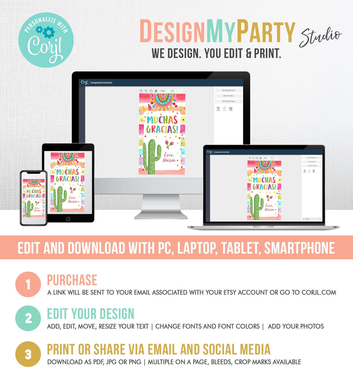 Editable Fiesta Favor Tag Fiesta Birthday Shower Thank You Tags Cactus Mexican Label Muchas Gracias First Fiesta Template Digital 0134