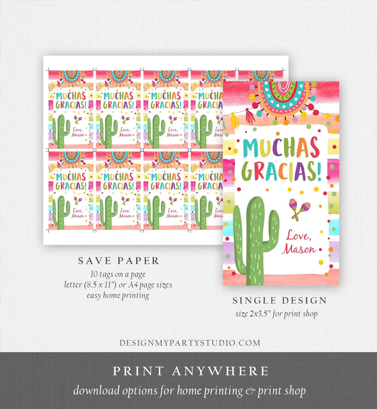 Editable Fiesta Favor Tag Fiesta Birthday Shower Thank You Tags Cactus Mexican Label Muchas Gracias First Fiesta Template Digital 0134