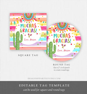 Editable Fiesta Favor Tags Muchas Gracias Thank You Tags Cactus Succulent Mexican Boy Birthday Baby Bridal Shower Taco Corjl Template 0134