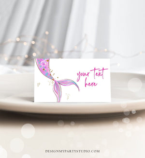Editable Mermaid Food Labels Mermaid Birthday Place Card Tent Card Escort Card Girl Pink Gold Under The Sea Printable Corjl Template 0403