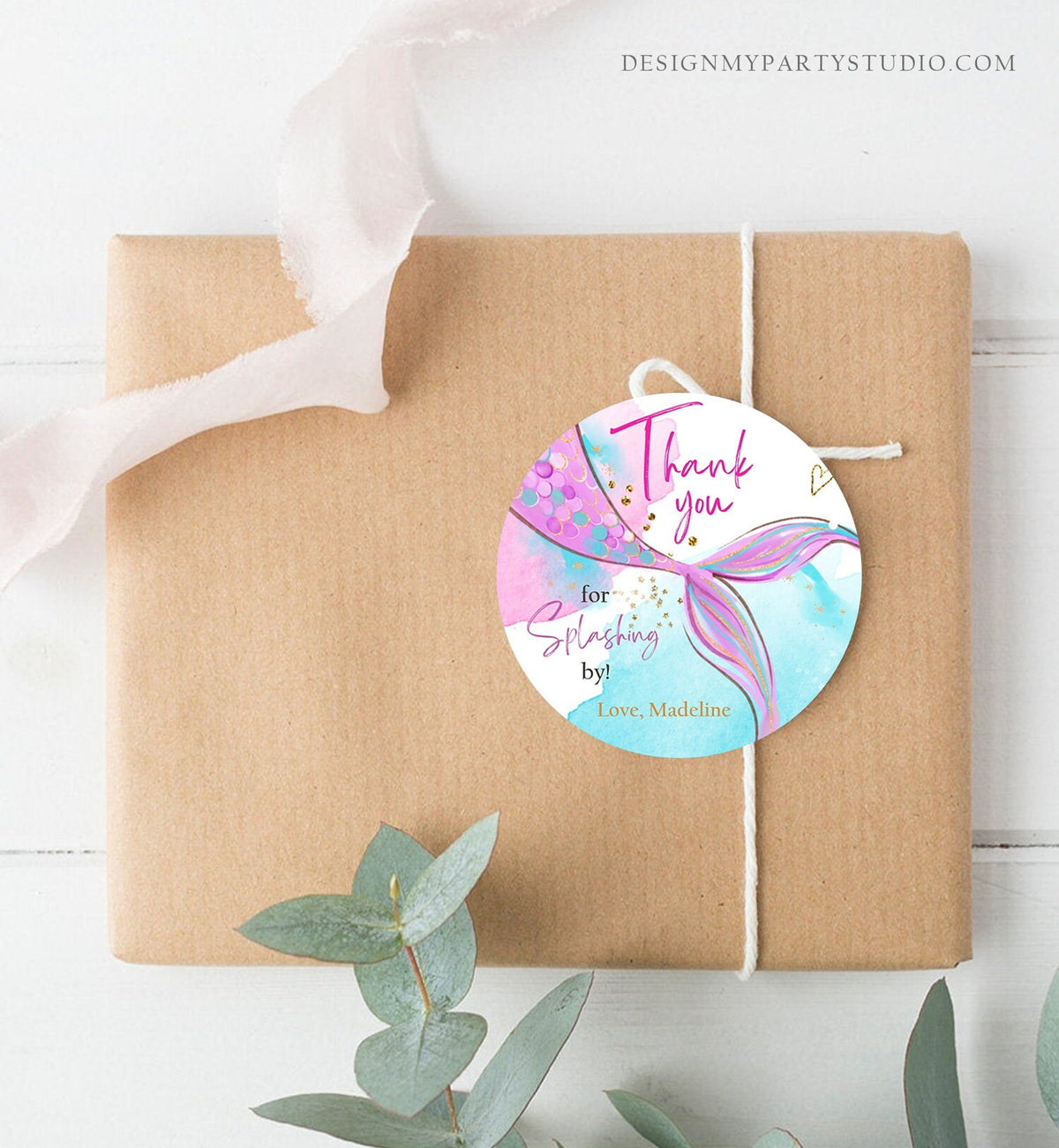 Editable Mermaid Birthday Favor Tags Under The Sea Thank You Tag Mermaid Party Mermaid Stickers Digital Download Template Printable 0403