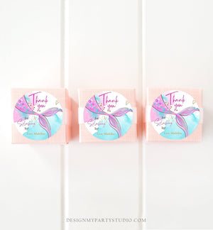 Editable Mermaid Birthday Favor Tags Under The Sea Thank you tags Mermaid Party Mermaid Stickers Pink Download Template Corjl PRINTABLE 0403