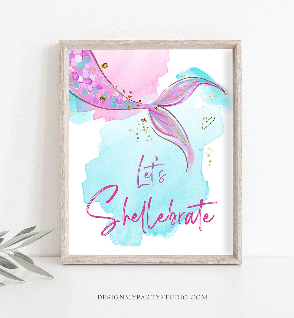 Let&#39;s Shellebrate Sign Mermaid Birthday Sign Table Decor Mermaid Party Under The Sea Favor Sign Pink Purple Instant Download Printable 0403