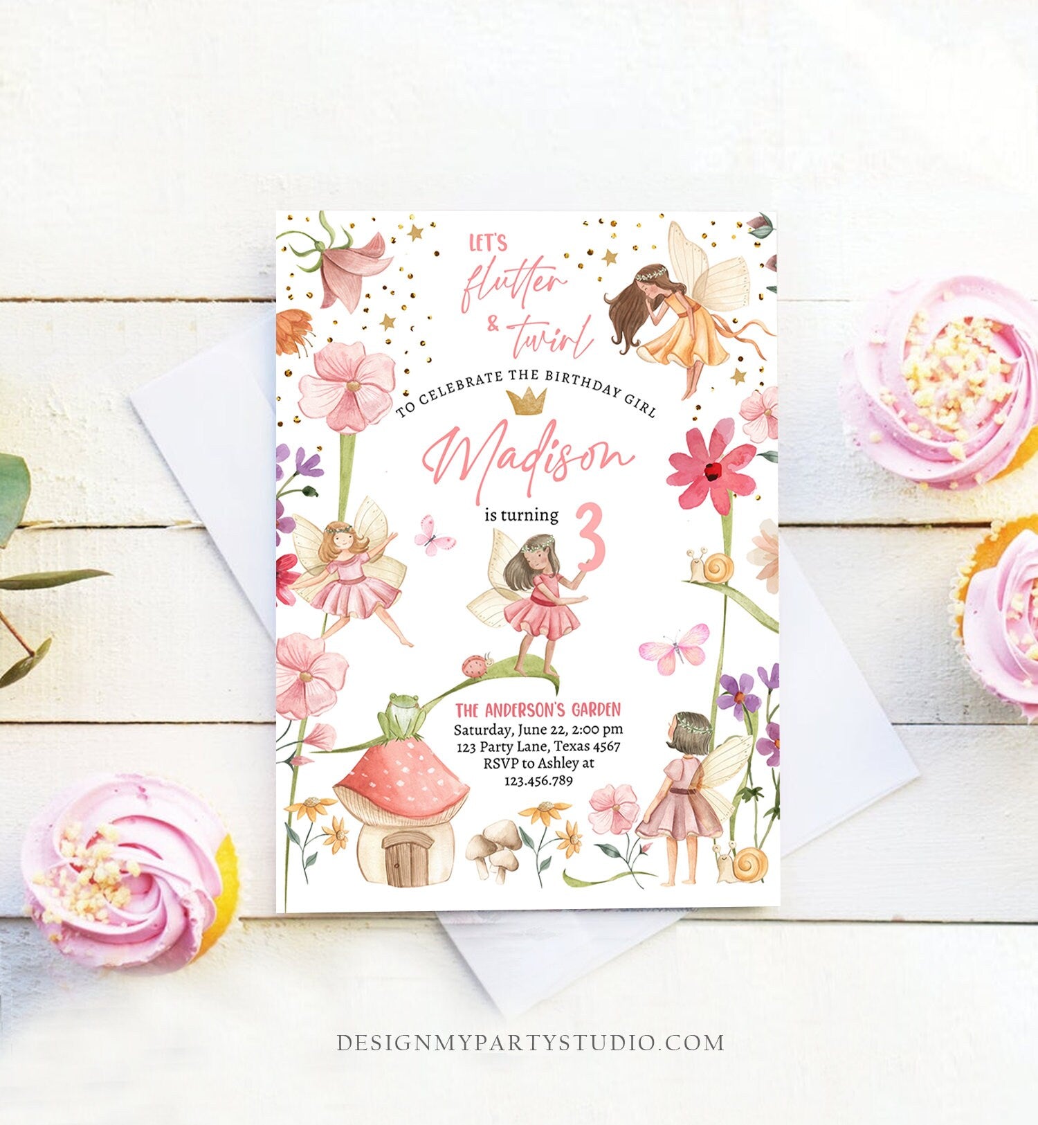 Editable Fairy Princess Birthday Invitation Girl Pink Floral Fairy Party Whimsical Garden Digital Download Evite Template Printable 0406