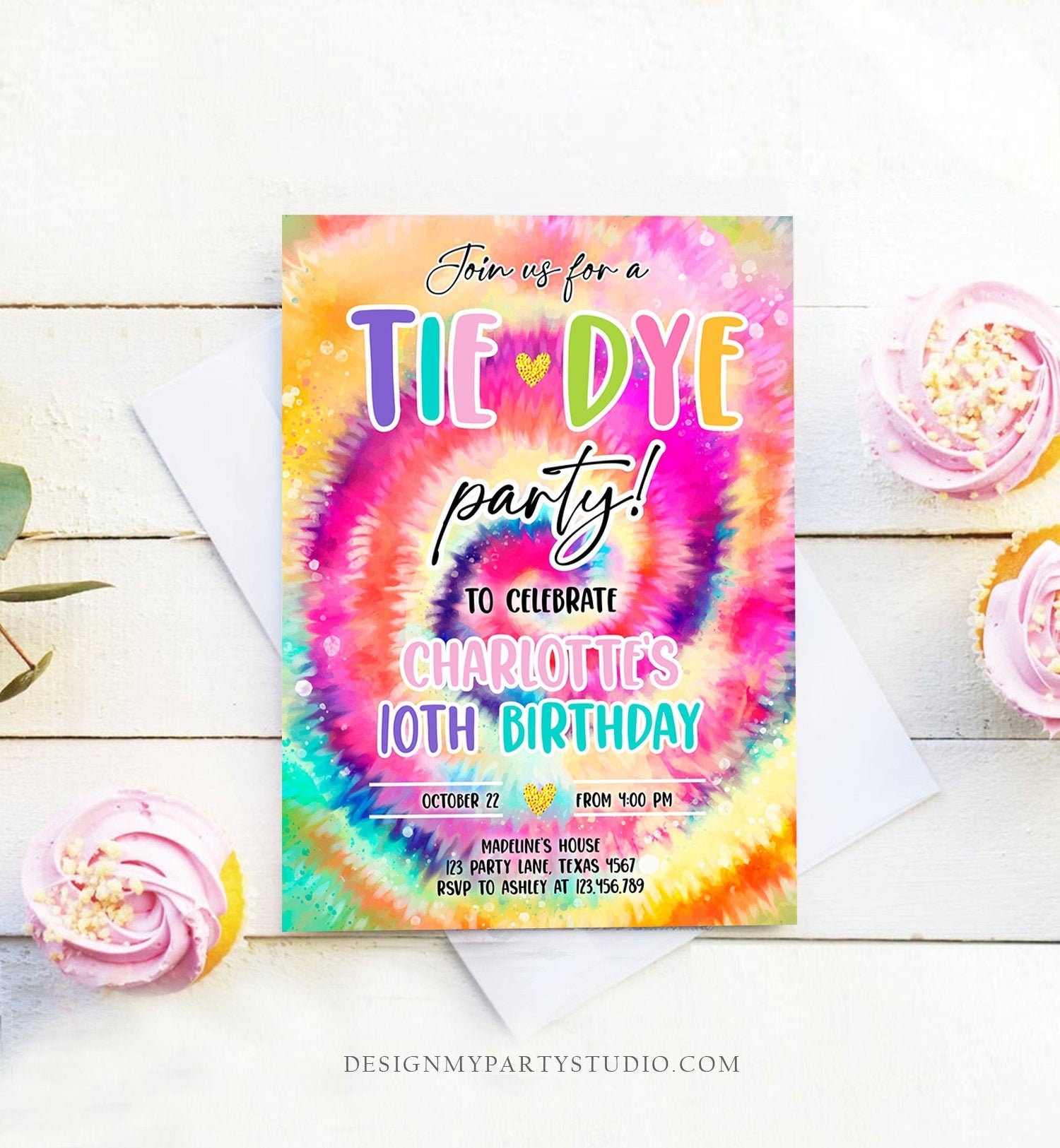 Editable Tie Dye Birthday Invitation Tie Dye Party Invite Girl Pink Tie-Dye Birthday Rainbow Hippie Peace Tween Download Evite Template 0407