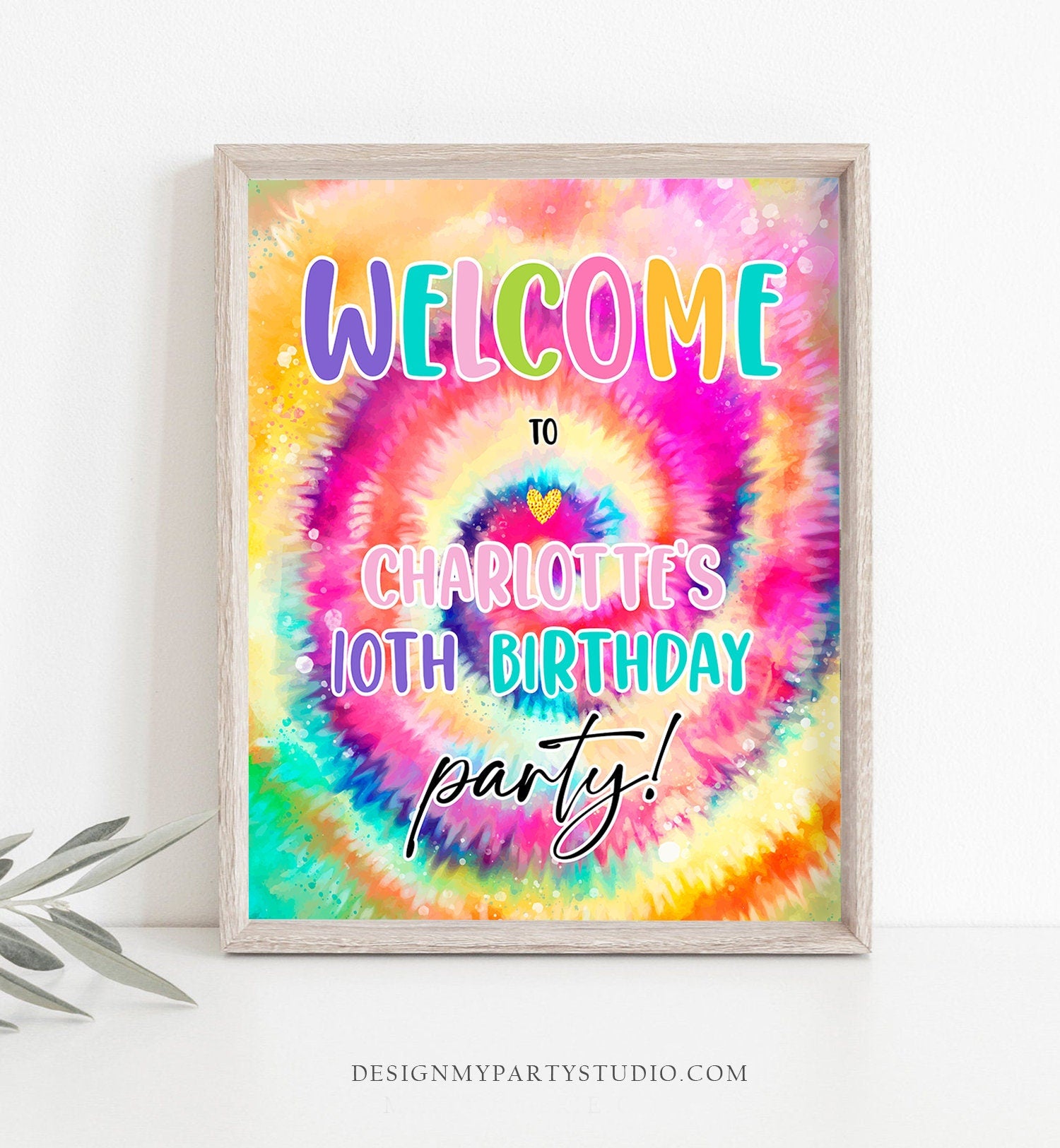 Editable Tie Dye Welcome Sign Tie Dye Birthday Sign Girl Craft Birthday Decor Peace Hippie Rainbow Download Template Corjl PRINTABLE 0407