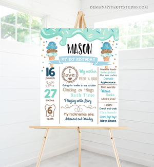 Editable Ice Cream Birthday Milestones Sign Boy First Birthday Sign 1st Firsts Cone Sweet One Poster Download Corjl Template Printable 0243
