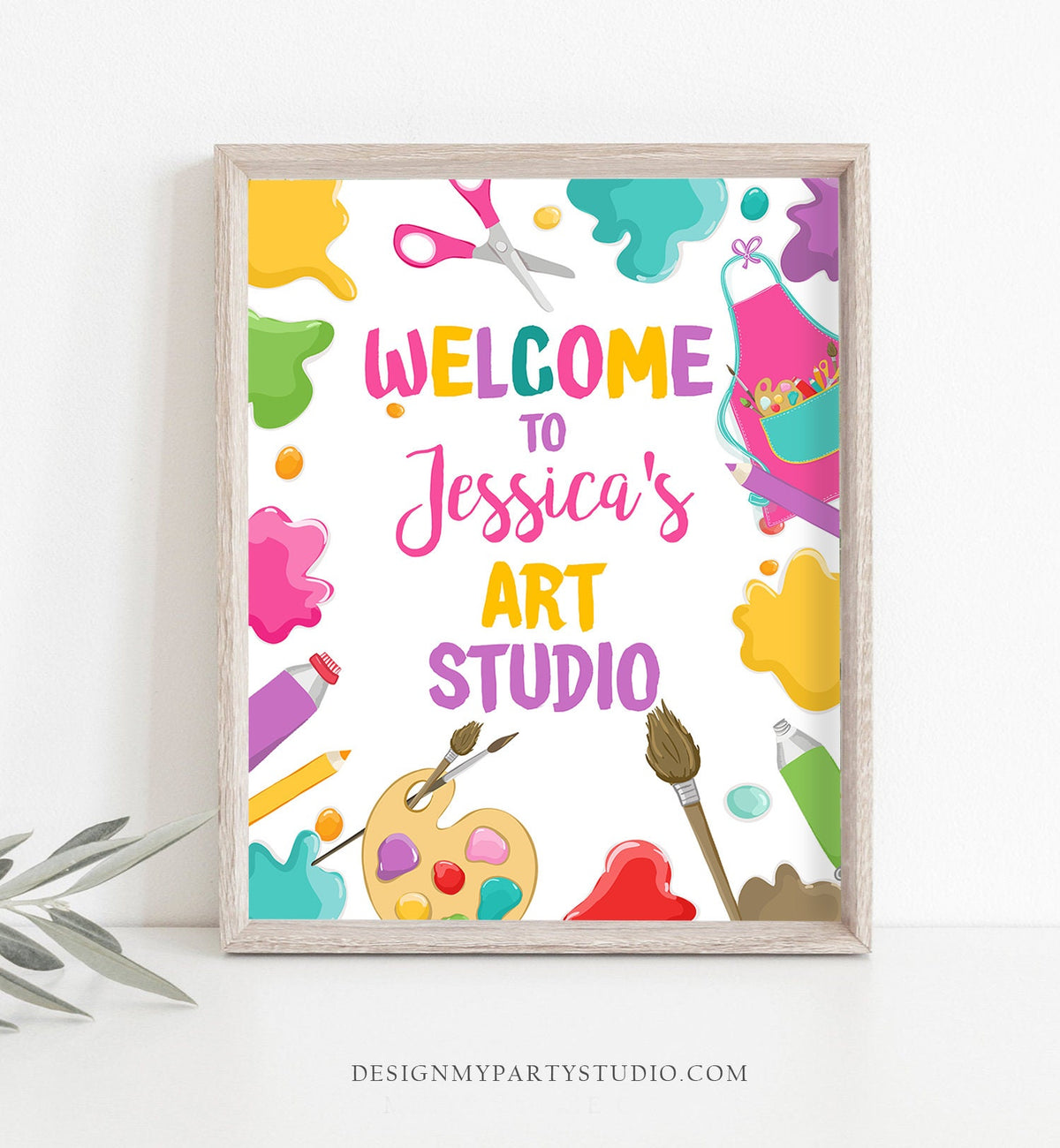 Editable Painting Party Birthday Welcome Sign Art Party Birthday Decor Craft Party Girl Birthday Welcome Pink Template Corjl PRINTABLE 0319