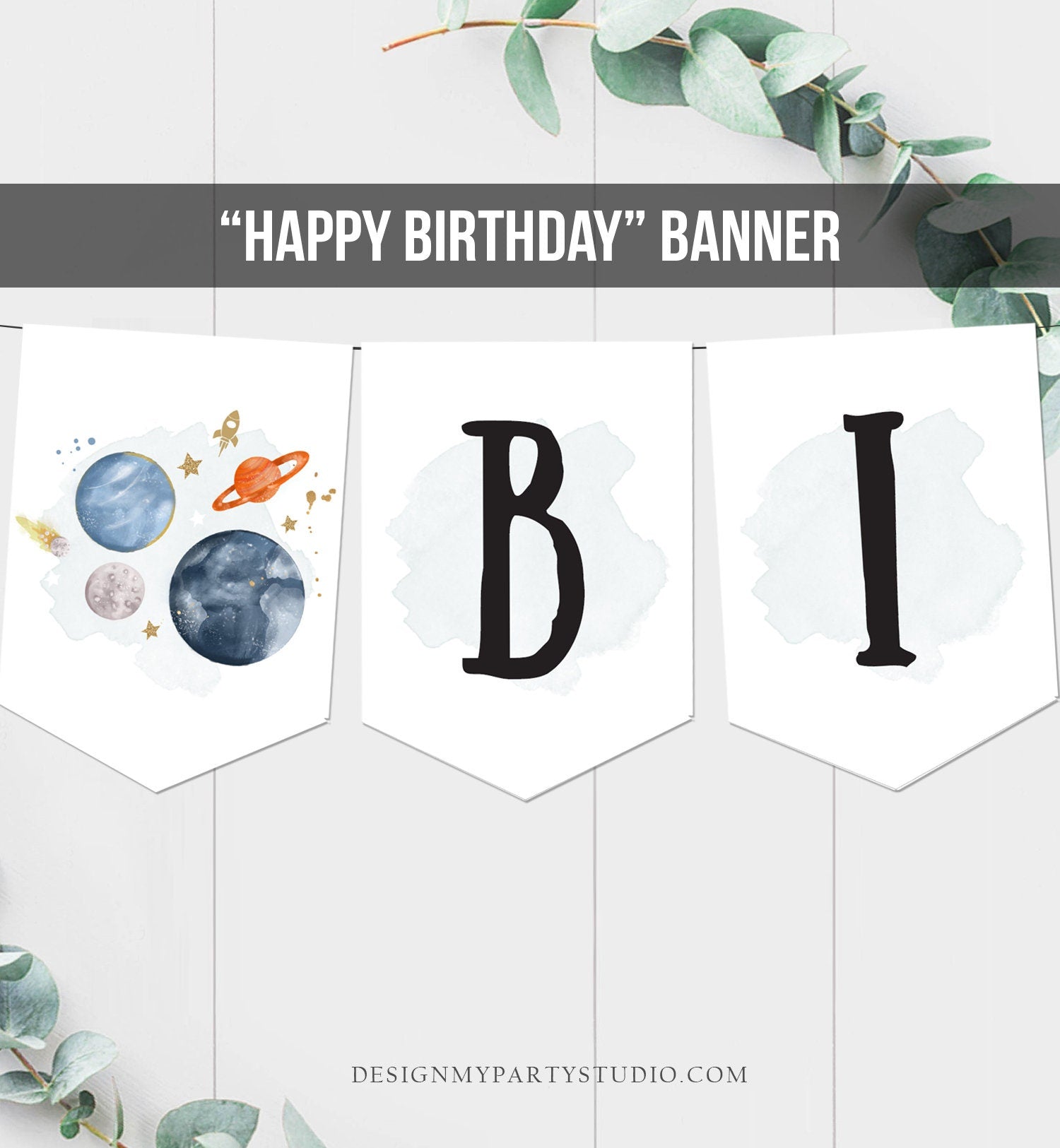 Happy Birthday Banner Outer Space Birthday Planets Boy Galaxy Trip Around the Sun Decorations Instant Download PRINTABLE DIGITAL 0357 0366