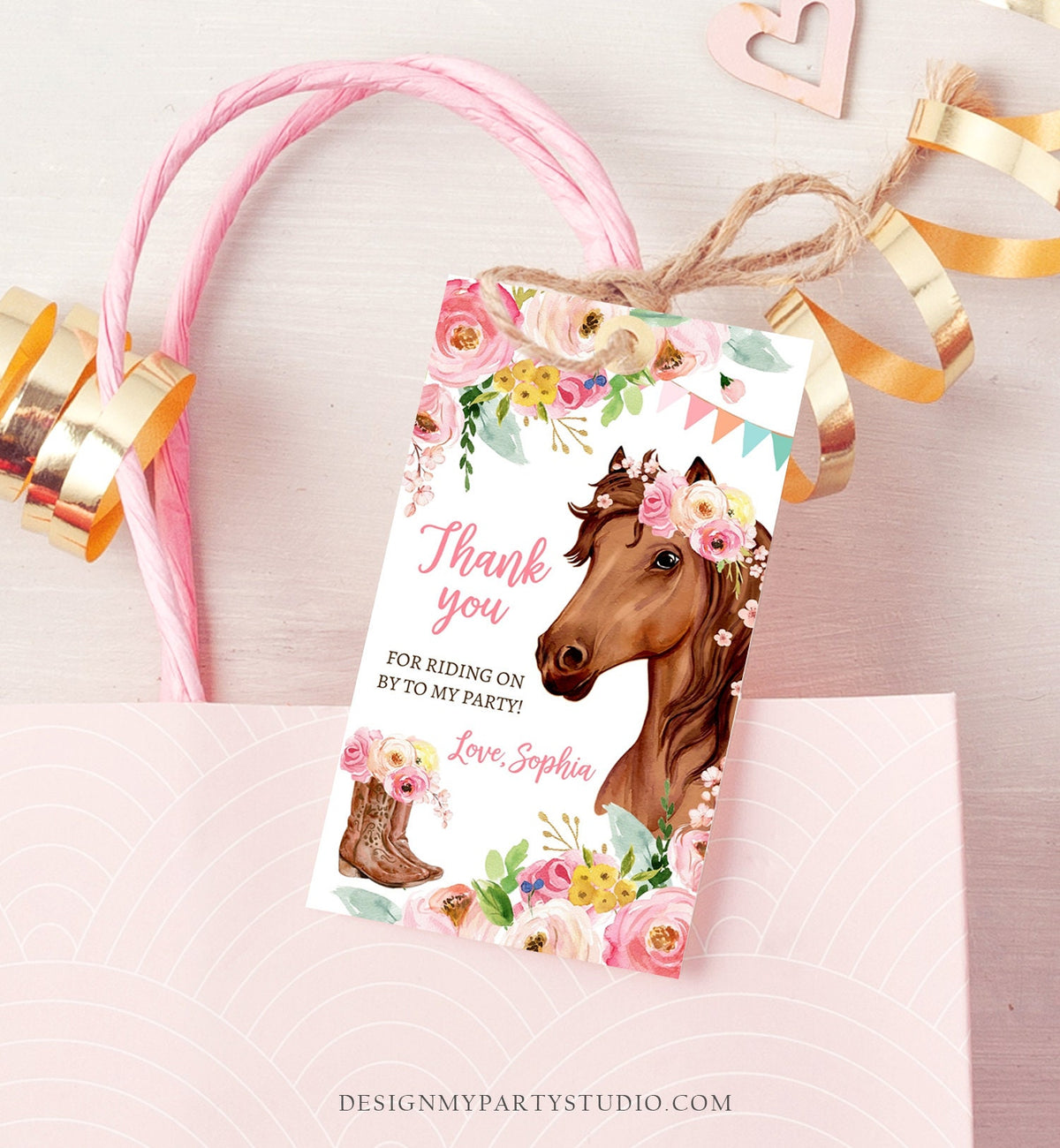 Editable Cowgirl Favor Tags Tags Horse Birthday Party Favor Thank you Tags Girl Horse Party Floral Download Template PRINTABLE Corjl 0408