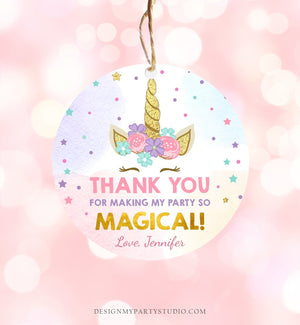 Editable Unicorn Favor Tags Magical Birthday Thank You Tag Gift Girl Pink Purple Gold Glitter Download Corjl Template Printable 0041