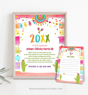 Editable Fiesta Time Capsule Mexican Birthday Party Cactus Uno Succulent Boy Girl First Birthday 1st Download Corjl Template Printable 0134