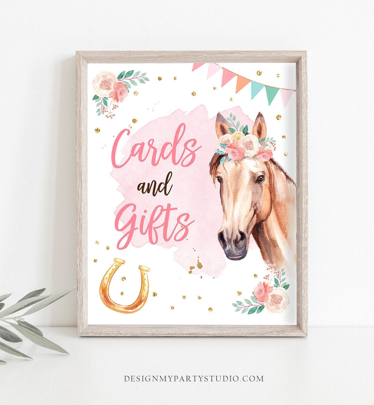 Cards and Gifts Sign Gifts Table Decor Pink Horse Birthday Cowgirl Table Sign Horse Party Decorations Pony Party Download Printable 0398