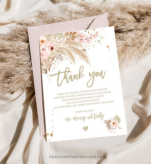 Editable Pampas Grass Thank You Card Baby Shower Desert Boho Bridal Shower Wedding Tropical Dried Palm Leaf Leaves Note Corjl Template 0395