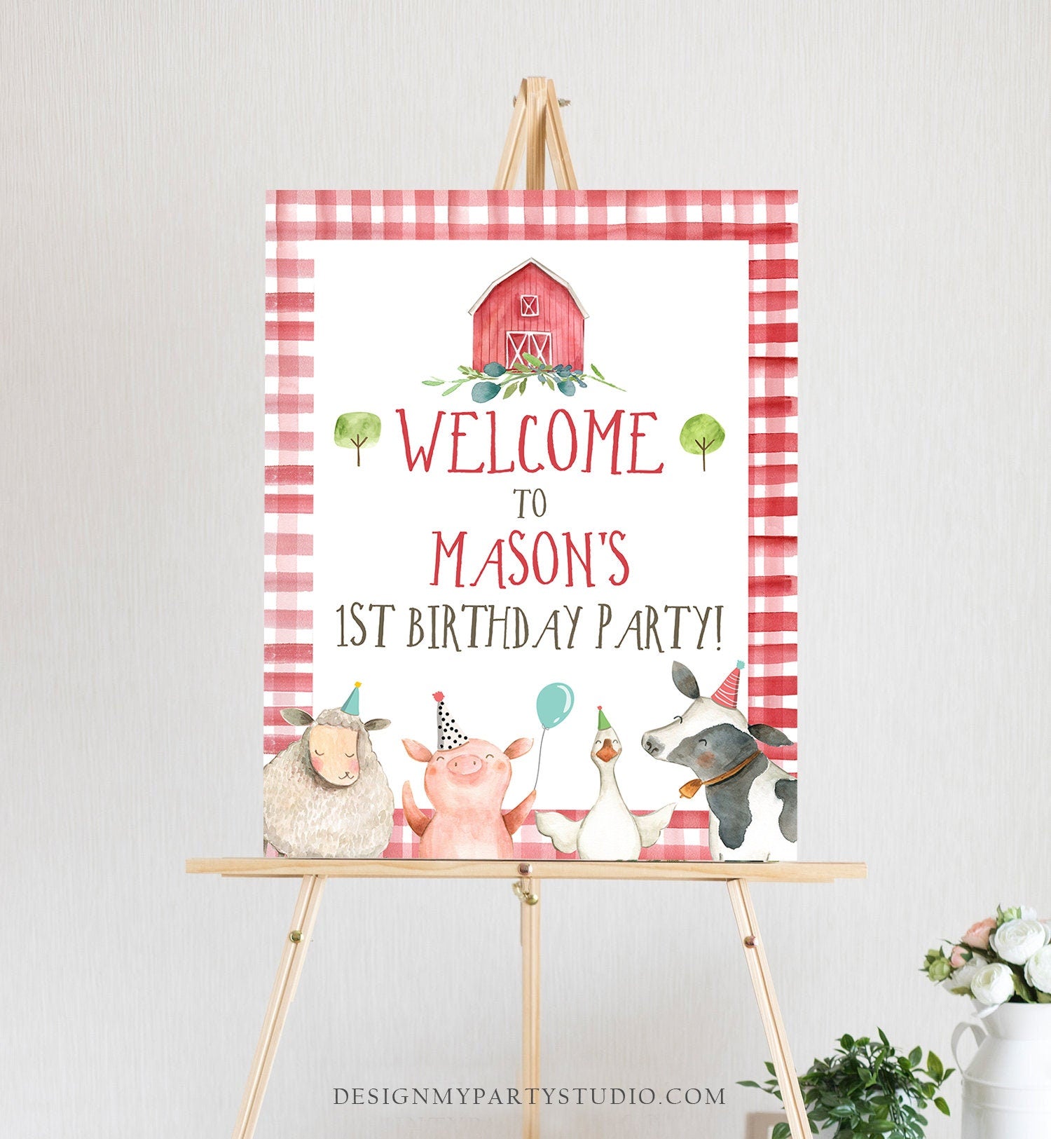 Editable Farm Birthday Welcome Sign Boy Barnyard Birthday Welcome Sign Farm Animals Birthday Welcome Boy Template Corjl PRINTABLE 0155