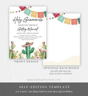 Editable Holy Guacamole Bridal Shower Invitation Couples Fiesta Mexican Watercolor Cactus Succulent Desert Template Corjl Printable 0404