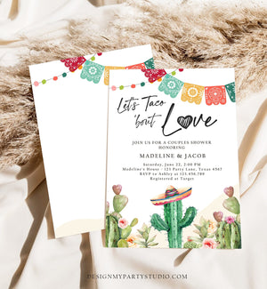 Editable Let's Taco Bout Love Engagement Invitation Couples Shower Bridal Watercolor Cactus Succulent Fiesta Template Corjl Printable 0404