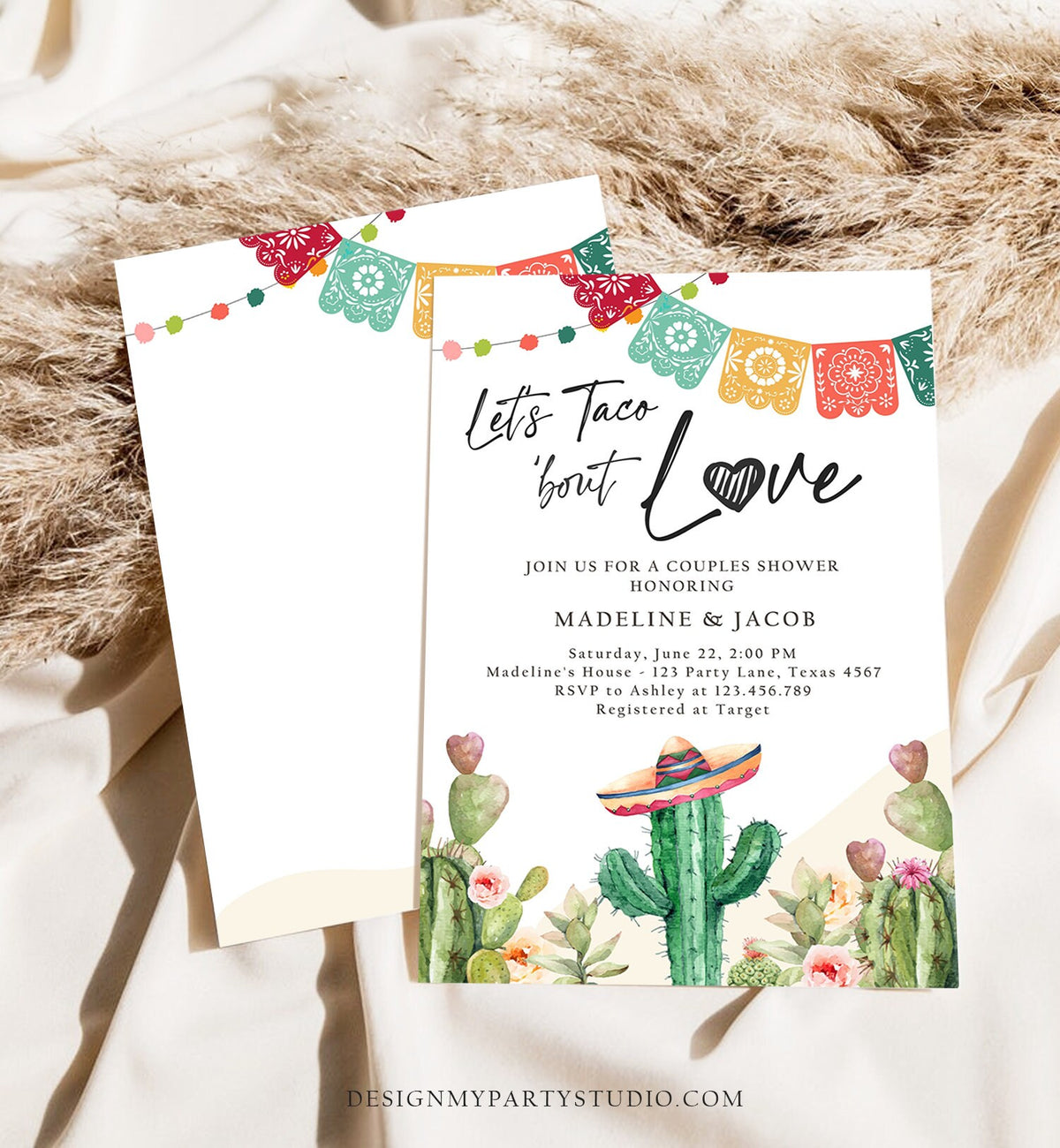 Editable Let&#39;s Taco Bout Love Engagement Invitation Couples Shower Bridal Watercolor Cactus Succulent Fiesta Digital Template Printable 0404