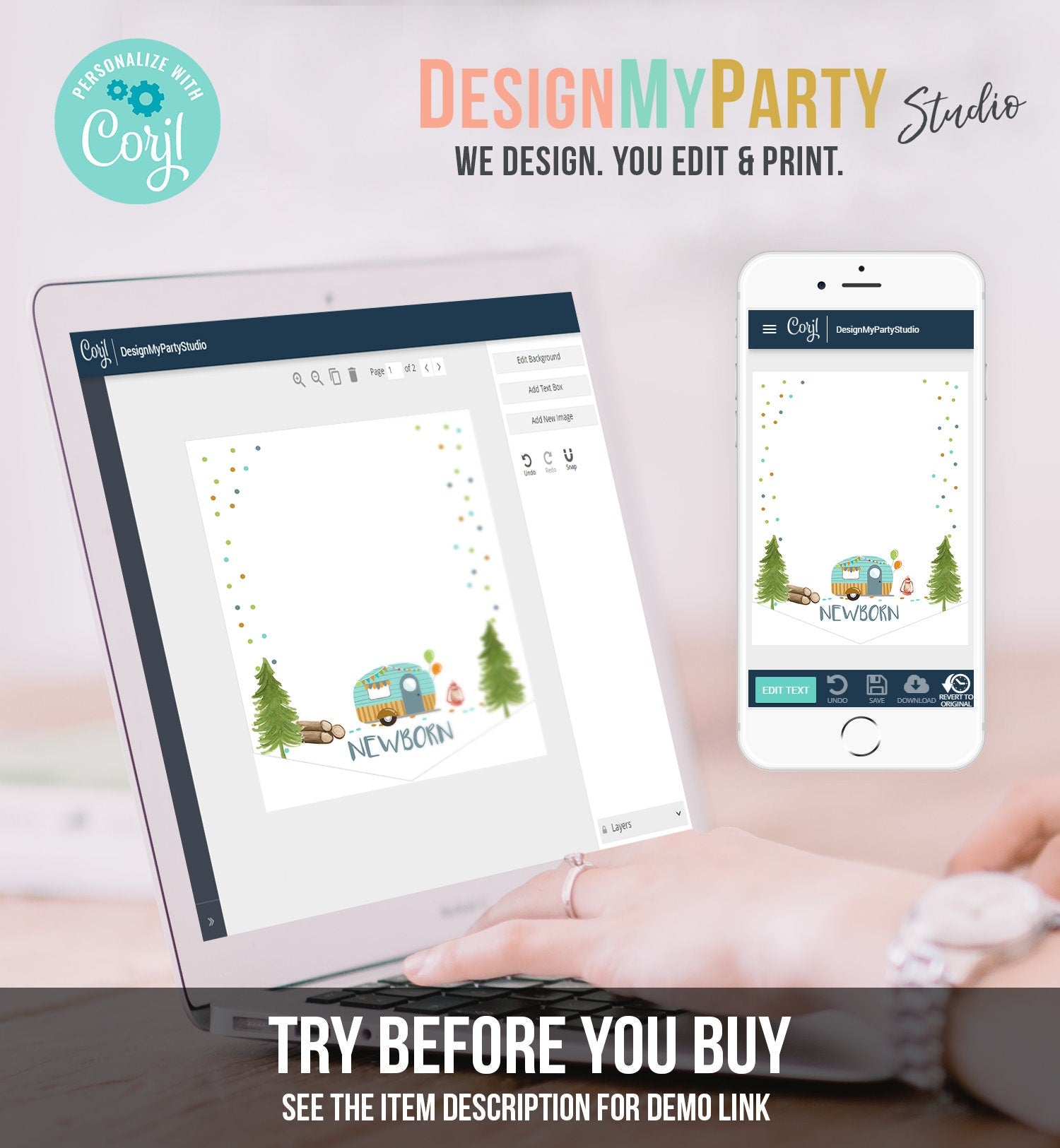 Editable Happy Camper Birthday Banner Monthly Photo Banner Glamping Party Camping Boy Garland Digital Download Template Printable 0342