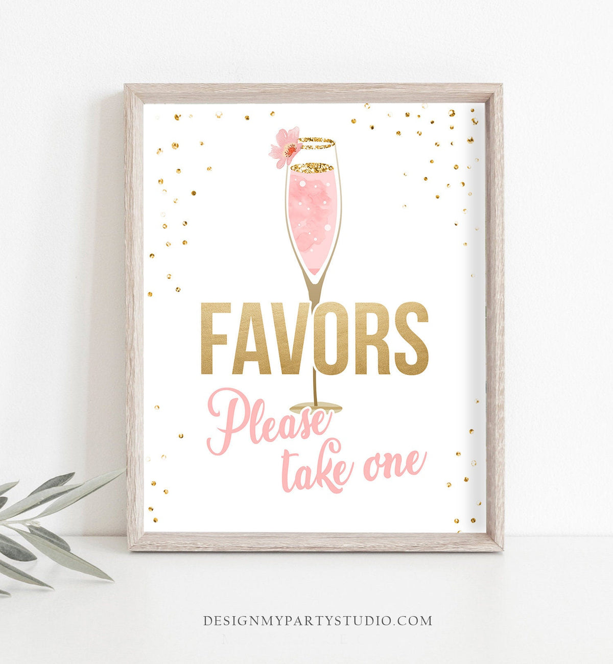 Favors Sign Brunch and Bubbly Bridal Shower Blush Pink Champagne Gold Confetti Favors Table Thank You Sign Instant Download Printable 0150