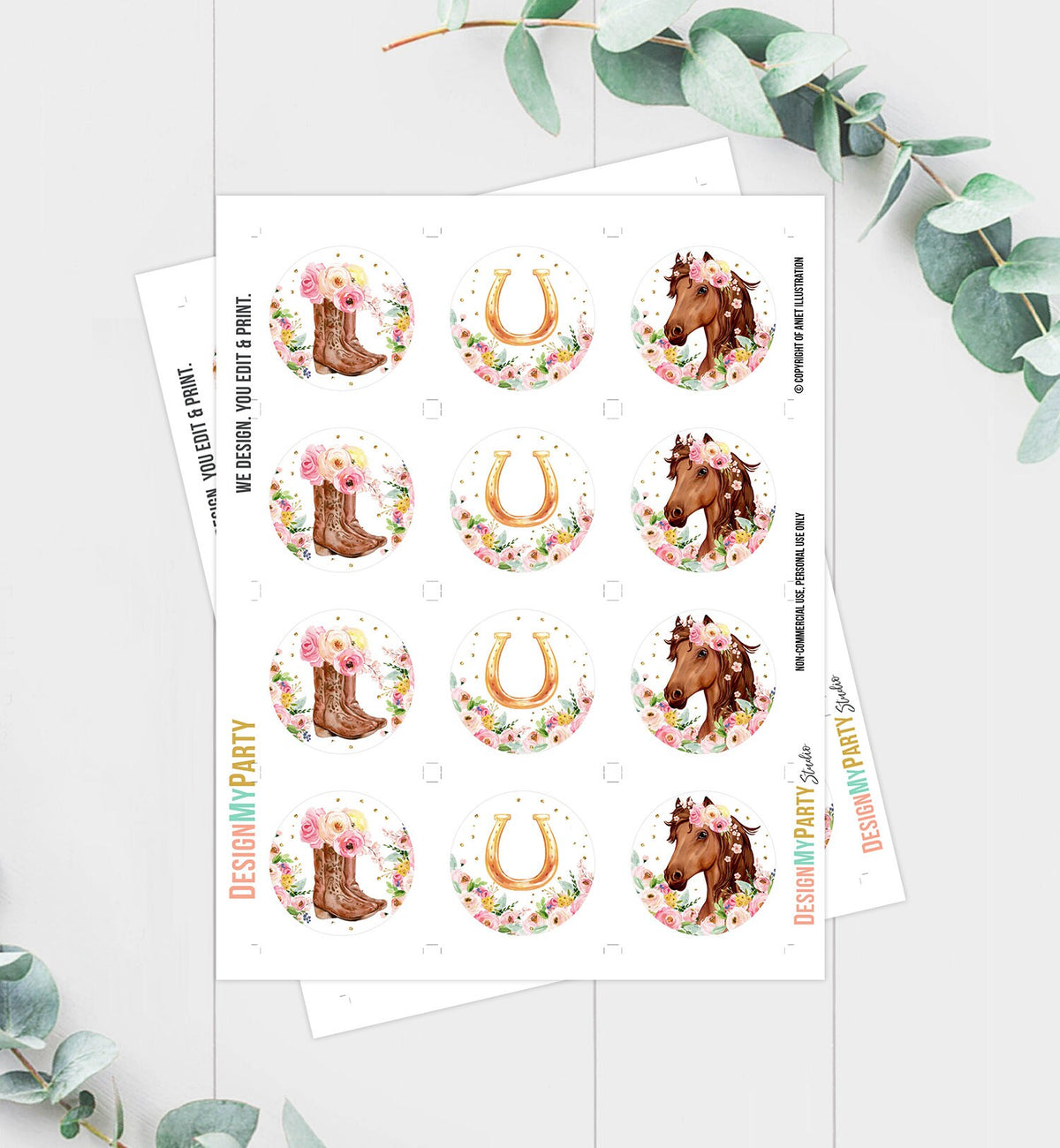 Horse Cupcake Toppers Favor Tags Girl Saddle Up Pony Birthday Party Decoration Cowgirl Floral Horse Pink Download Digital PRINTABLE 0408