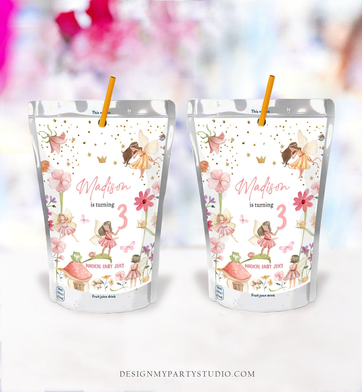 Editable Fairy Birthday Juice Pouch Label Juice Favors Fairy Garden Party Birthday Decor Enchanted Forest Download Template Printable 0406