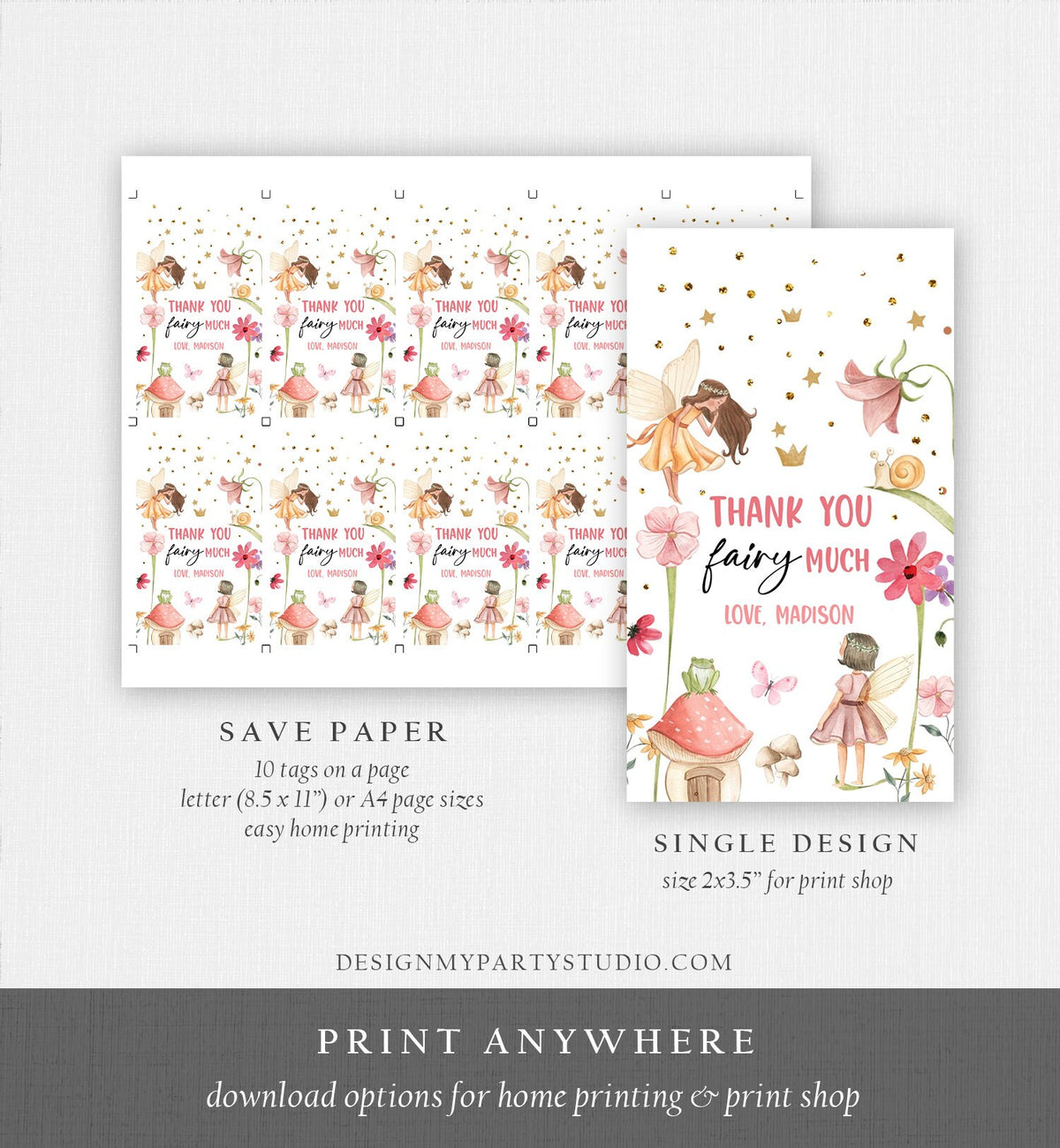 Editable Fairy Favor Tags Enchanted Forest Birthday Thank you tags Label Girl Fairy Garden Gift tags Download Template PRINTABLE Corjl 0406