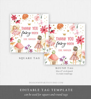 Editable Fairy Favor Tags Enchanted Forest Birthday Thank you tags Label Girl Fairy Garden Stickers Download Template PRINTABLE Corjl 0406