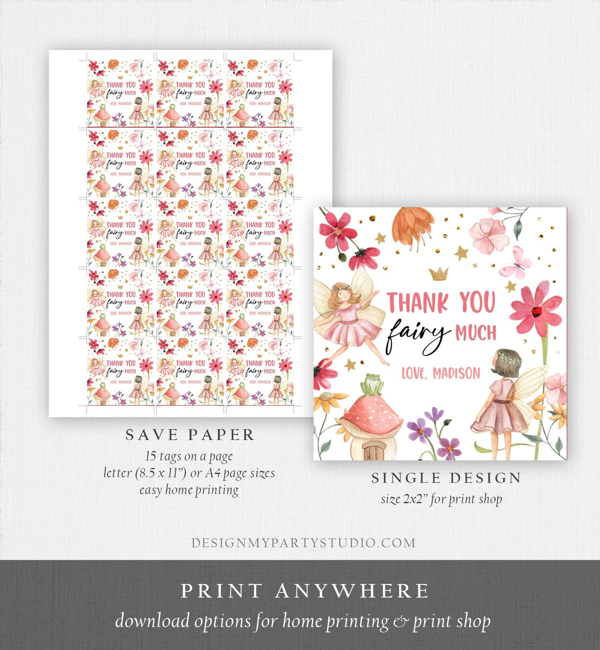 Editable Fairy Favor Tags Enchanted Forest Birthday Thank you tags Label Girl Fairy Garden Stickers Digital Download Template Printable 0406