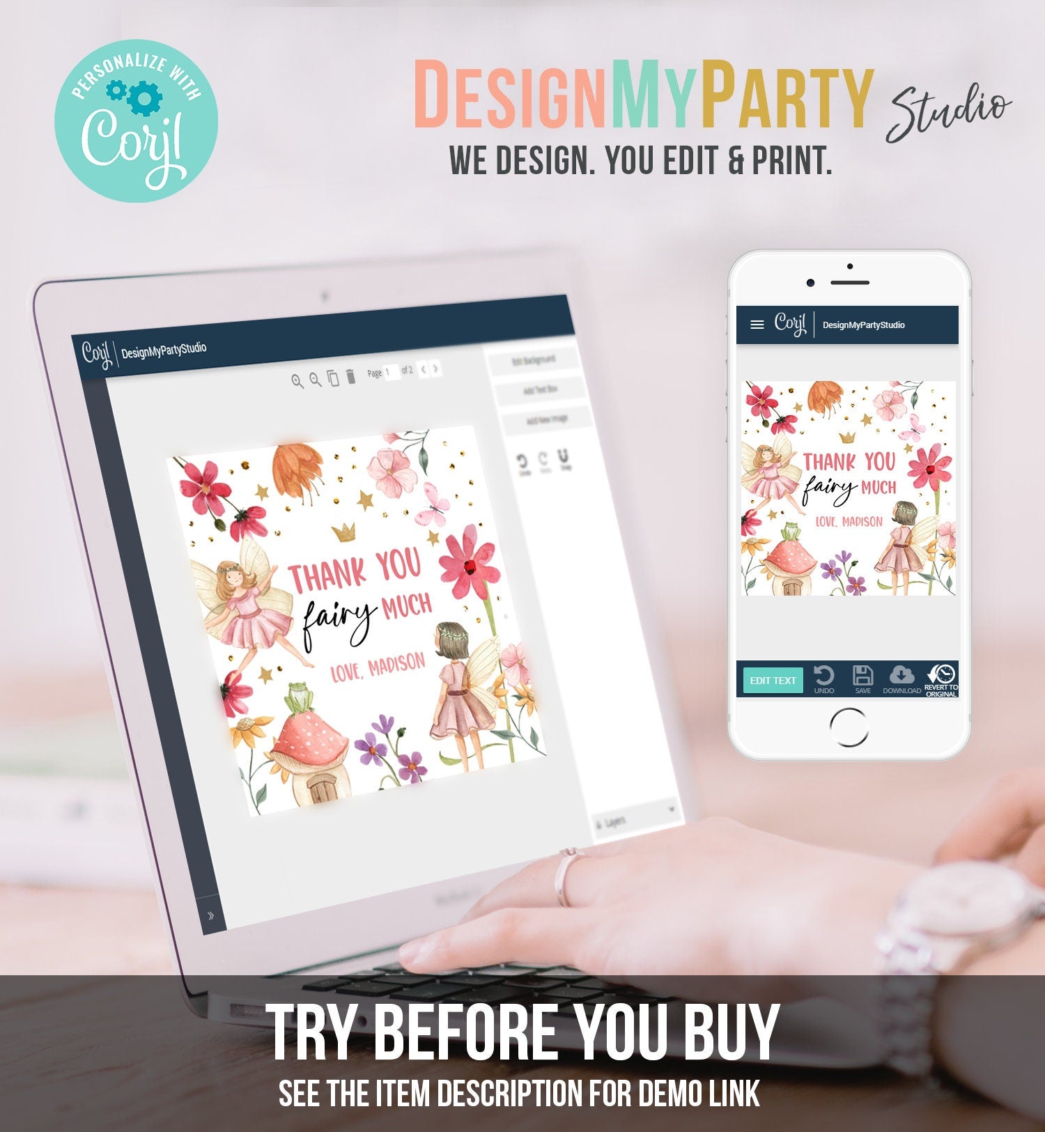 Editable Fairy Favor Tags Enchanted Forest Birthday Thank you tags Label Girl Fairy Garden Stickers Digital Download Template Printable 0406