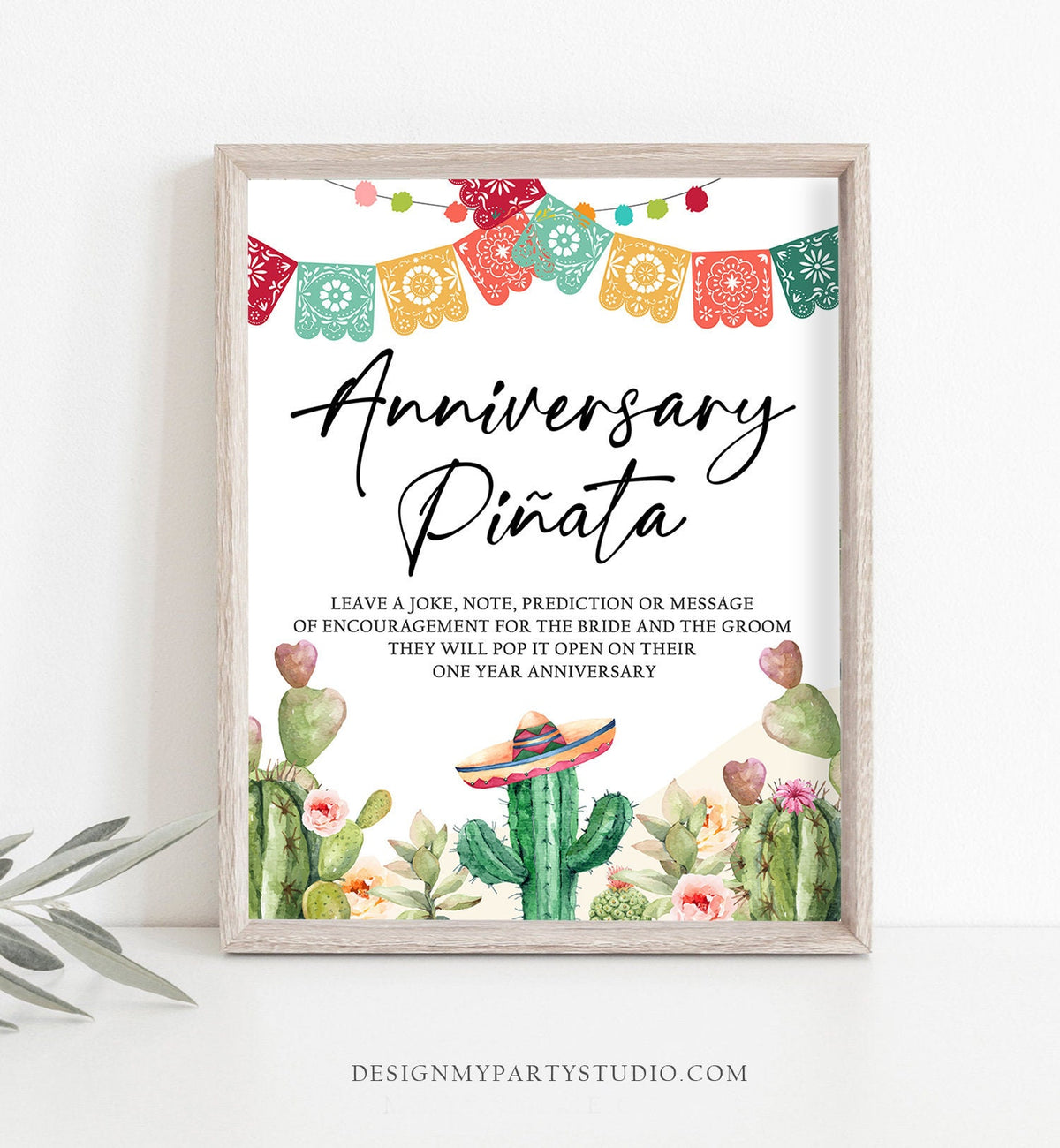 Wedding Anniversary Piñata Fiesta Cactus Sign Bridal Shower Leave a Joke Idea or Dare For Bride and Groom Instant Download Printable 0404