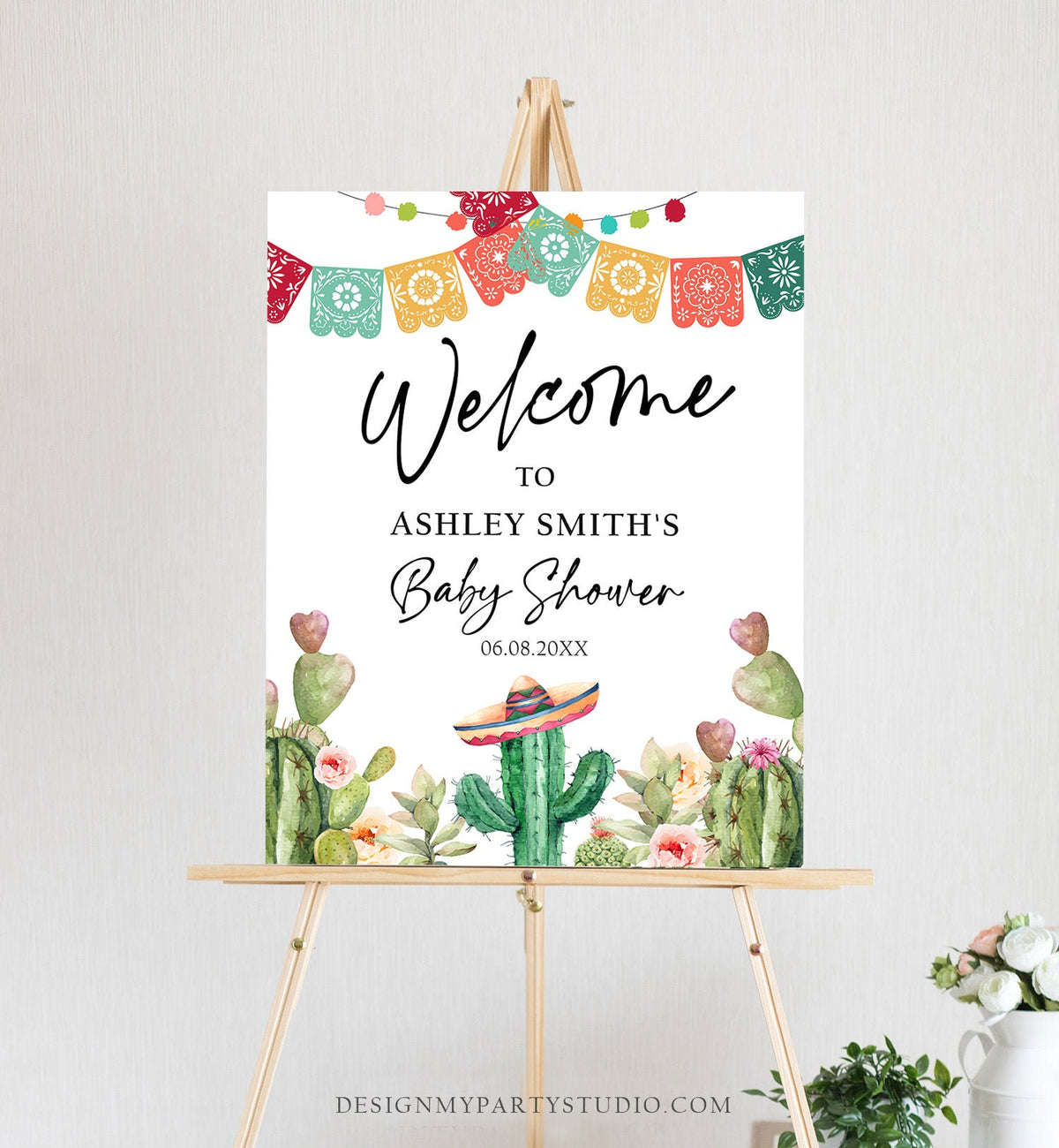 Editable Taco Bout a Baby Welcome Sign Baby Shower Watercolor Cactus Mexican Succulent Couples Table Sign Corjl Template Printable 0404