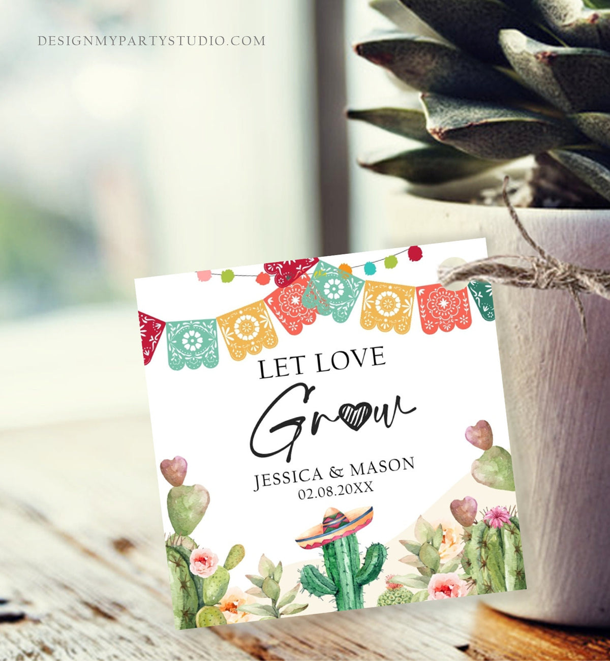 Editable Let Love Grow Tags Fiesta Cactus Favor Tag Baby Bridal Shower Wedding Succulent Taco Bout Love Digital Template Printable 0404